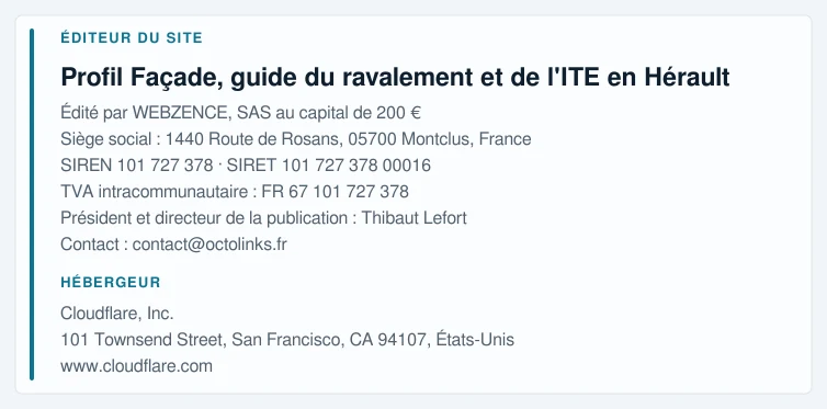 Coordonnées légales de l&rsquo;éditeur et de l&rsquo;hébergeur du site