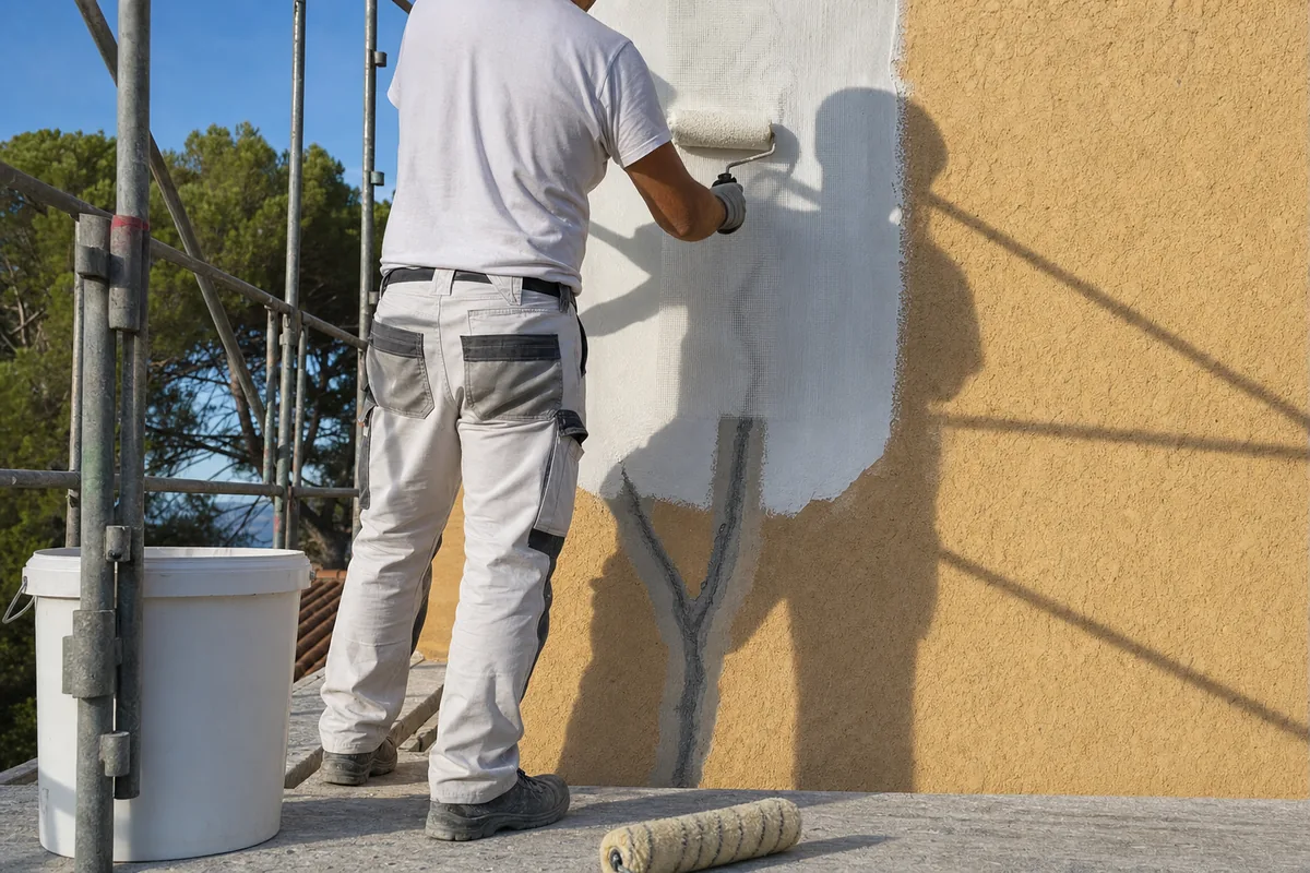 Application d’un revêtement d’imperméabilité armé sur une façade fissurée
